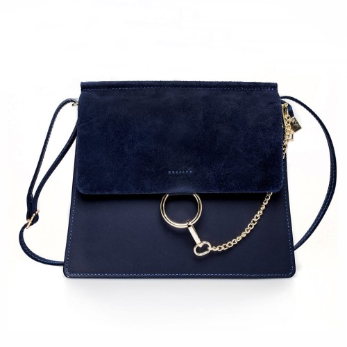 Granatowa Skórzana listonoszka z łańcuszkiem 