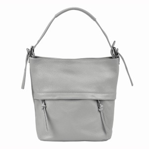 Skórzana torebka worek ze skóry - jasny popiel