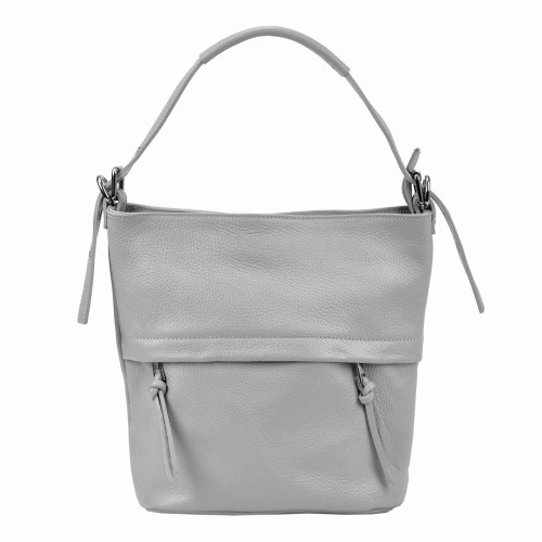 Skórzana torebka worek ze skóry - jasny popiel