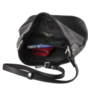 Torebka skórzana czarny worek na regulowanym uchu - wnętrze