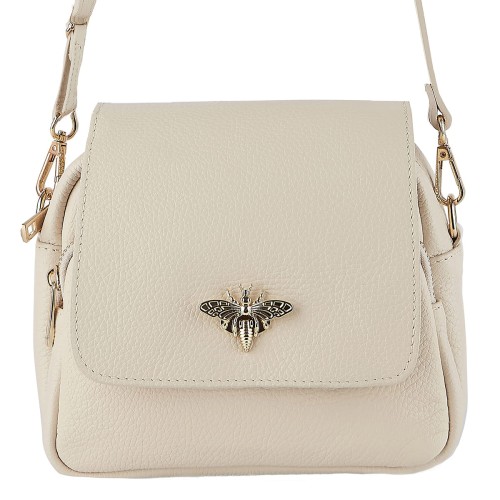 Skórzana torebka listonoszka z klapką z zapięciem z motywem pszczoły