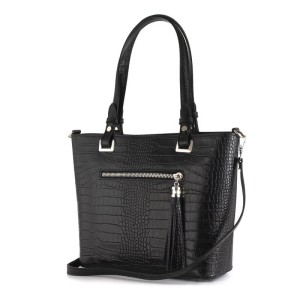 VERA PELLE  skórzana torebka shopper - wzór krokodyla