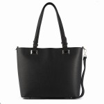 Czarna shopperka ze skóry na ramię