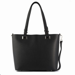 Czarna shopperka ze skóry na ramię