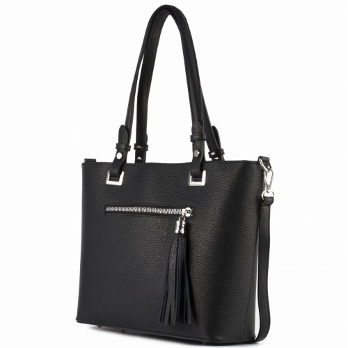 Czarna skórzana torebk shopper bag A4