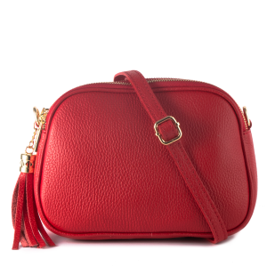 Skórzana torebka listonoszka trzy komory z ozdobnym frędzlem