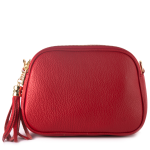 Torebka listonoszka trzy zamki ze skóry z frędzlem