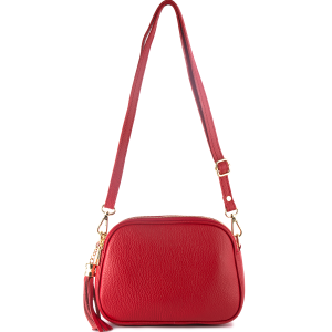 Skórzana torebka listonoszka z frędzlem na reguowanym pasku