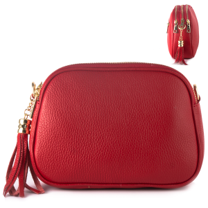 Skórzana listonoszka z frędzlem 3 zamki