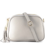 Trzykomorowa torebka listooszka z frędzlem ze skóry