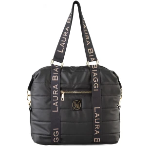 Czarna, pikowana torebka shopper Laura Biaggi