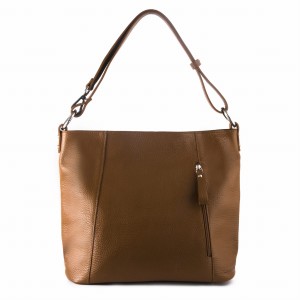 Brązowa skórzana torebka  worek na ramię