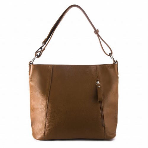 Brązowa skórzana torebka  worek na ramię