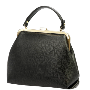 Czarna skórzana torebka kuferek złote zapięcie