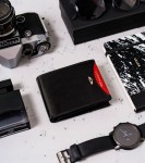 Mały skórzany portfel męski Peterson z czerwona wstawką