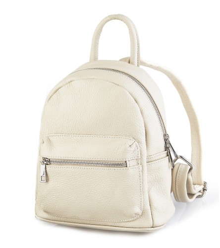 Beżowy Mały plecak ze skóry naturalnej  Vera Pelle