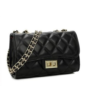 Czarna Pikowana torebka Chanelka - pikowany złoty łańcuszek - listonoszka