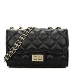 Czarna pikowana torebka listonoszka na łańcuszku – eko skóra - złote dodatki