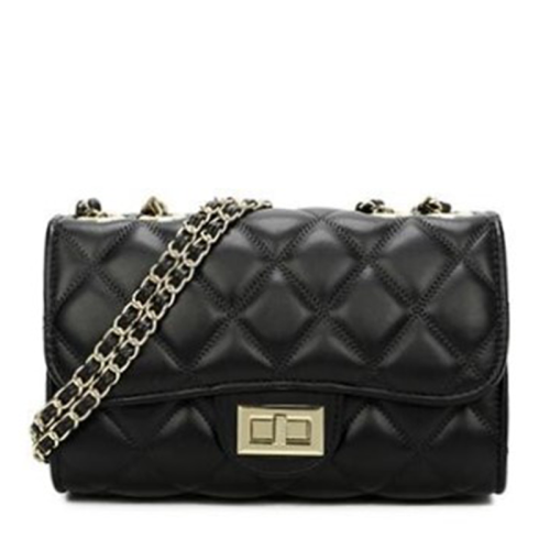 Czarna pikowana torebka listonoszka na łańcuszku – eko skóra - złote dodatki