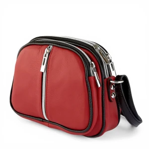 Mała Czerwona Skórzana Torebka Listonoszka Trzykomorowa 