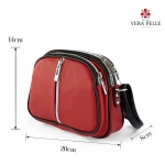 Wymiary Czerwona mała torebka ze skory dużo zamków 3 komory