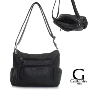 Dwukomorowa czarna listonoszka Gallantry dużo kieszonek na zamki, eko skóra