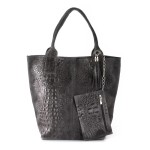 Torebka Skórzana - worek Krokodyl popielaty (id 516)