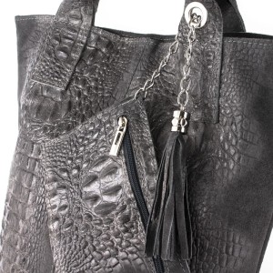 Skórzany Shopper Skóra Krokodyla