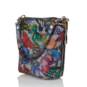 Mała skórzana torebka w kolorowe motyle 