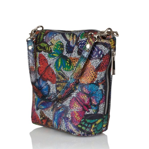 Mała skórzana torebka w kolorowe motyle 