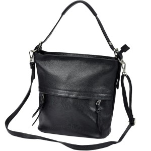 Czarny skórzany Worek Vera Pelle - dodatkowy regulowany pasek