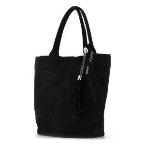 Skórzany zamszowy shopper czarny