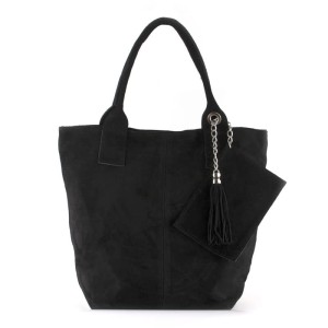 Zamszowy worek shopper czarny