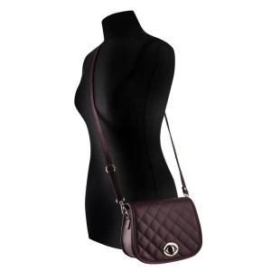 Pikowana Torebka skórzana Listonoszka bordowa