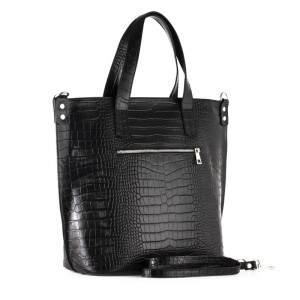 Duża Włoska  Czarna Torebka - Skóra Krokodyla
