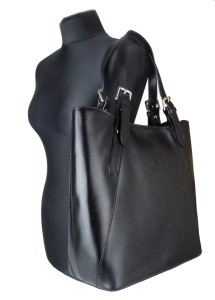 Czarna Duża Torebka Skórzana Vera Pelle - Gładka Skóra Licowa