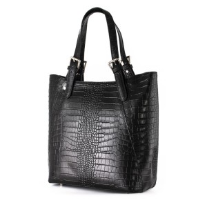 Vera Pelle Duża Czarna Torebka - Skóra Aligatora