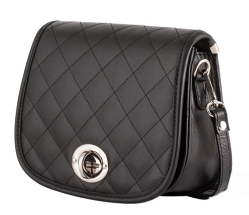 Czarna Pikowana Torebka skórzana Listonoszka - chanelka