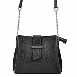 Czarna skórzana torebka - kuferek z łańcuszkiem