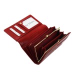 Czerwony portfel damski ze skóry-  zapięcie na bigiel