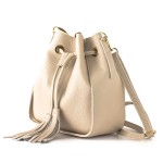 Beżowy mały ściągany worek - skóra dollaro