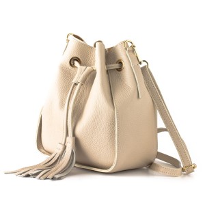 Beżowy mały ściągany worek - skóra dollaro