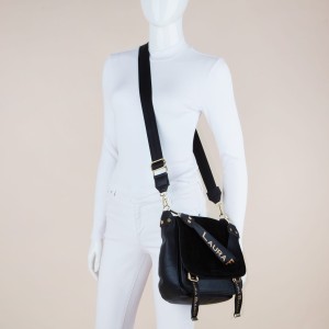 Torebka Laura Biaggi przez ramię z ozdobnymi logowanymi taśmami