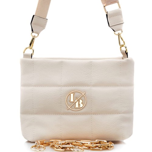 Laura-Biaggi Beżowa pikowana torebka ze złotym łancuchem