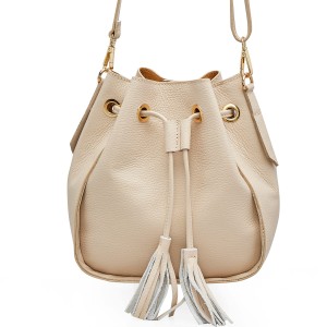 Skórzana torebka mały worek ze skóry - beżowy