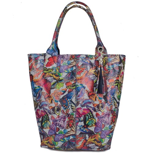 Skórzany Shopper - Worek - kolorowe motyle