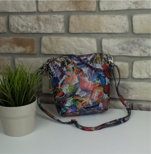 skórzana torebka Listonoszka - kolorowe motyle 