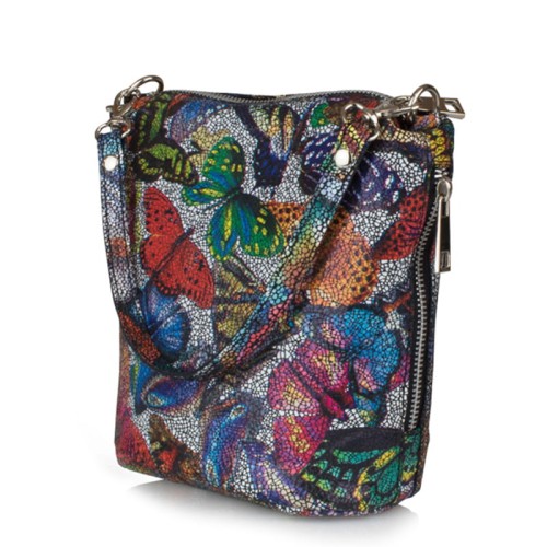 Skórzana torebka w kolorowe motyle 