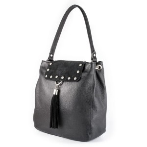 Vera Pelle Skórzana Torebka z zamszową klapką