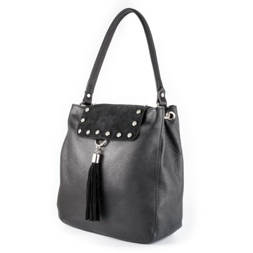 Vera Pelle Skórzana Torebka z zamszową klapką